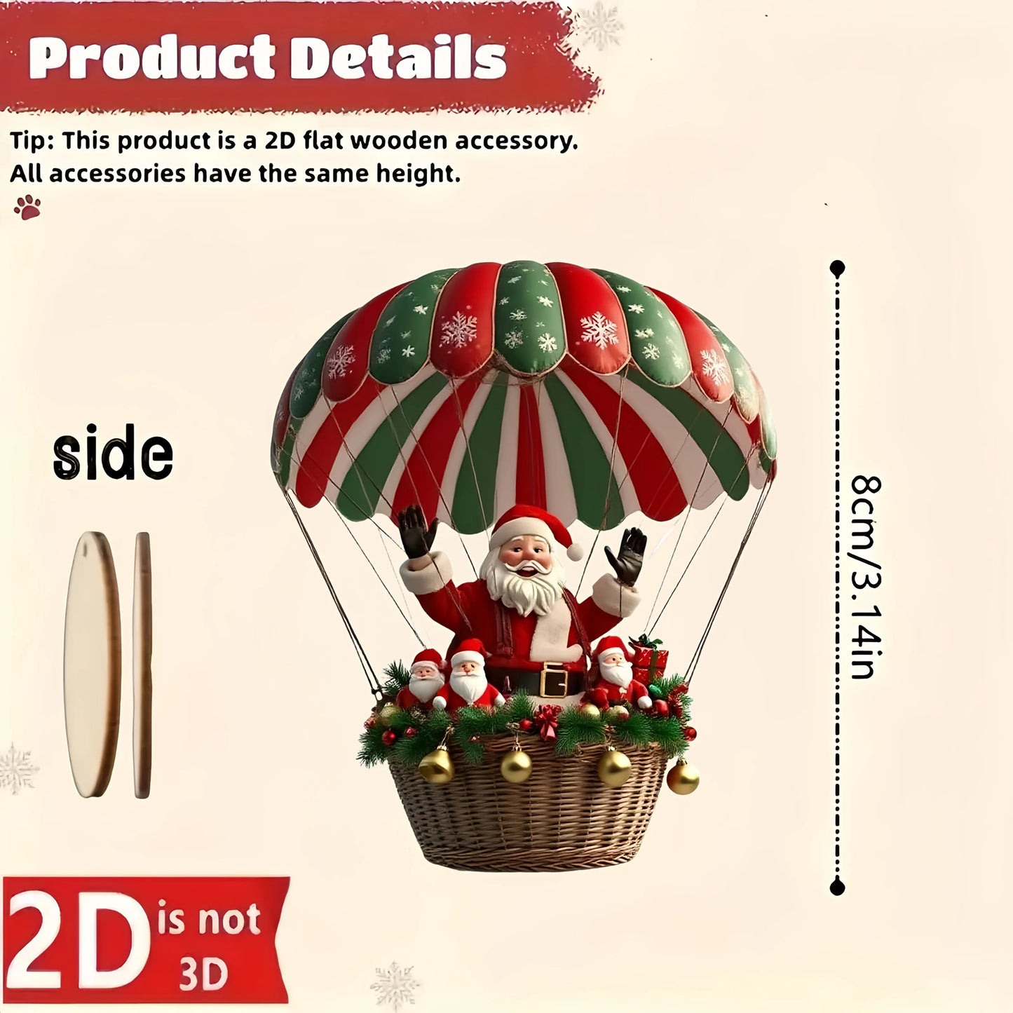 Santa Claus Hot Air Balloon Wooden Set – 10pcs 2D Christmas Tree Décor Gift