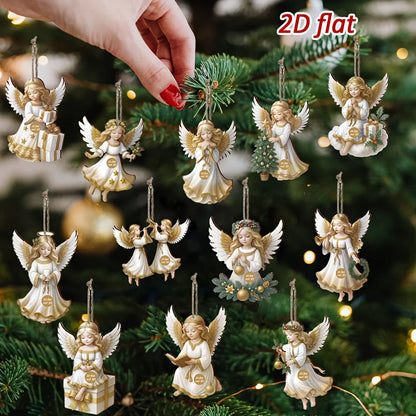 Vintage Wooden White Angel Ornaments – 12pcs Christmas Tree Hanging Pendants