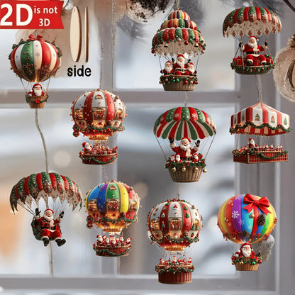 Santa Claus Hot Air Balloon Wooden Set – 10pcs 2D Christmas Tree Décor Gift