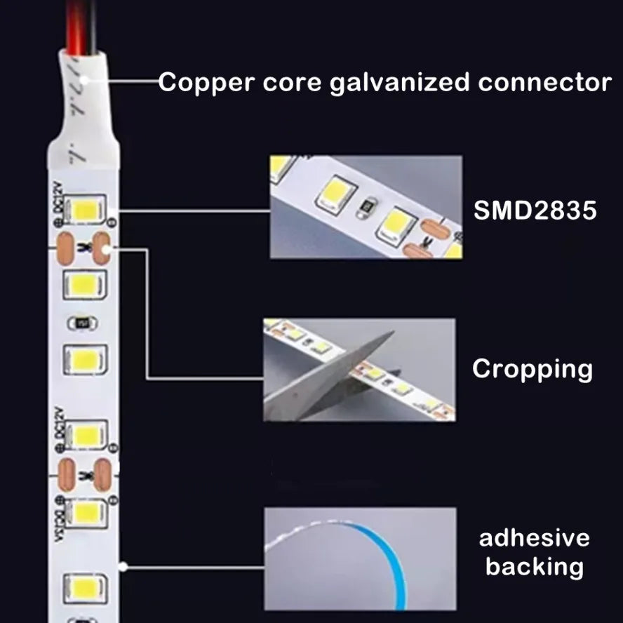 Flexible 2835 PCB LED Strip 10mm – 1200 LEDs, 1–10m Roll, DC12V/24V Indoor Lighting