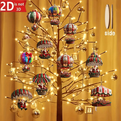 Santa Claus Hot Air Balloon Wooden Set – 10pcs 2D Christmas Tree Décor Gift
