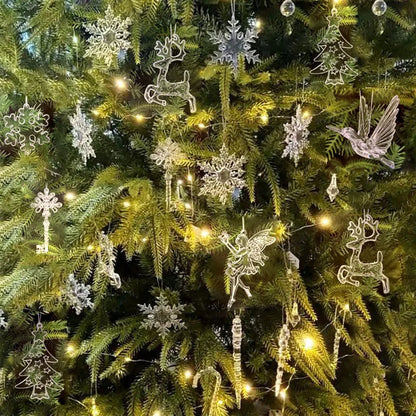 Christmas Crystal Acrylic Hanging Ornaments – 5pcs Snowflake & Elk Décor, New Year Gift