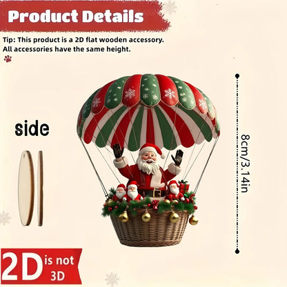 Santa Claus Hot Air Balloon Wooden Set – 10pcs 2D Christmas Tree Décor Gift
