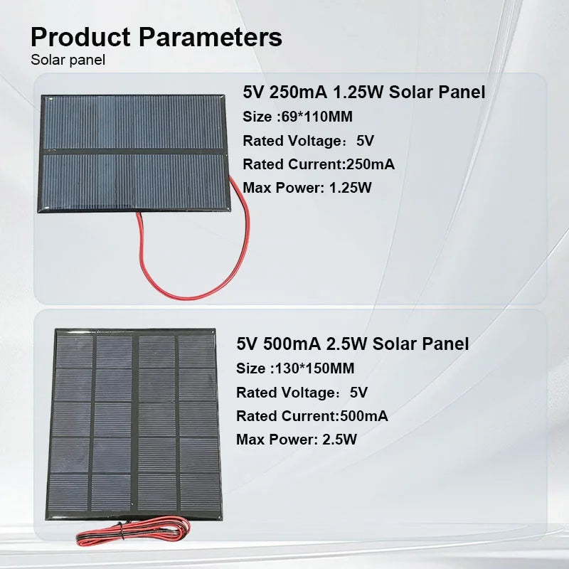 DIY 5V Solar Power Cell Kit – 160mA–500mA Panel with 1A Lithium Charging Controller