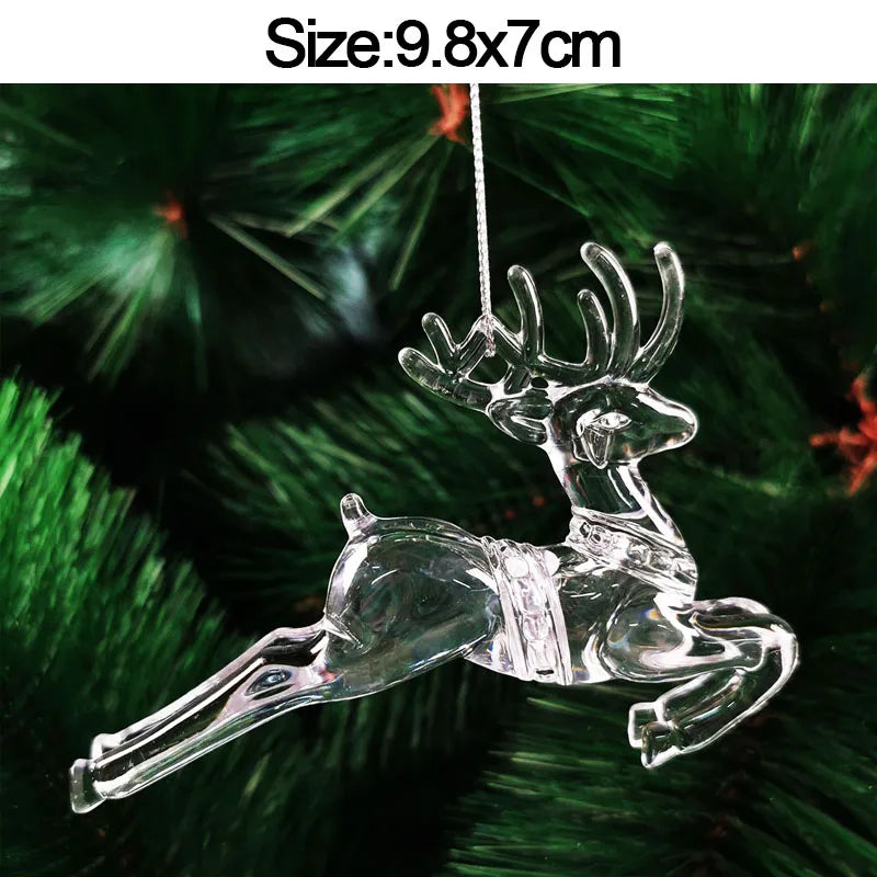 Christmas Crystal Acrylic Hanging Ornaments – 5pcs Snowflake & Elk Décor, New Year Gift