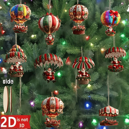 Santa Claus Hot Air Balloon Wooden Set – 10pcs 2D Christmas Tree Décor Gift
